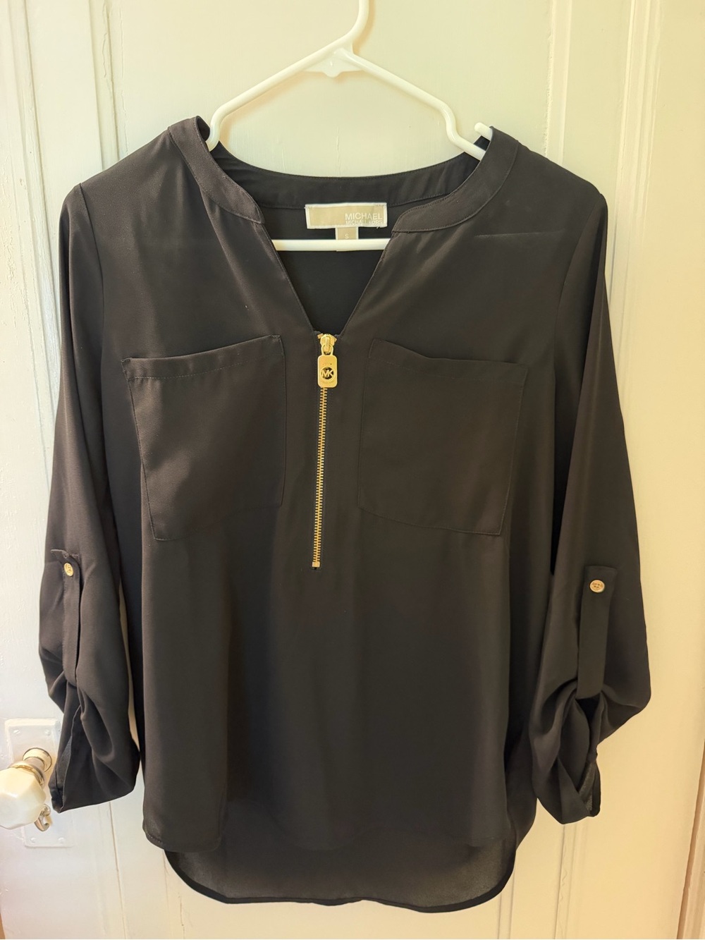 MICHAEL Michael Kors Black Quarter Zip-Front Women's Blouse